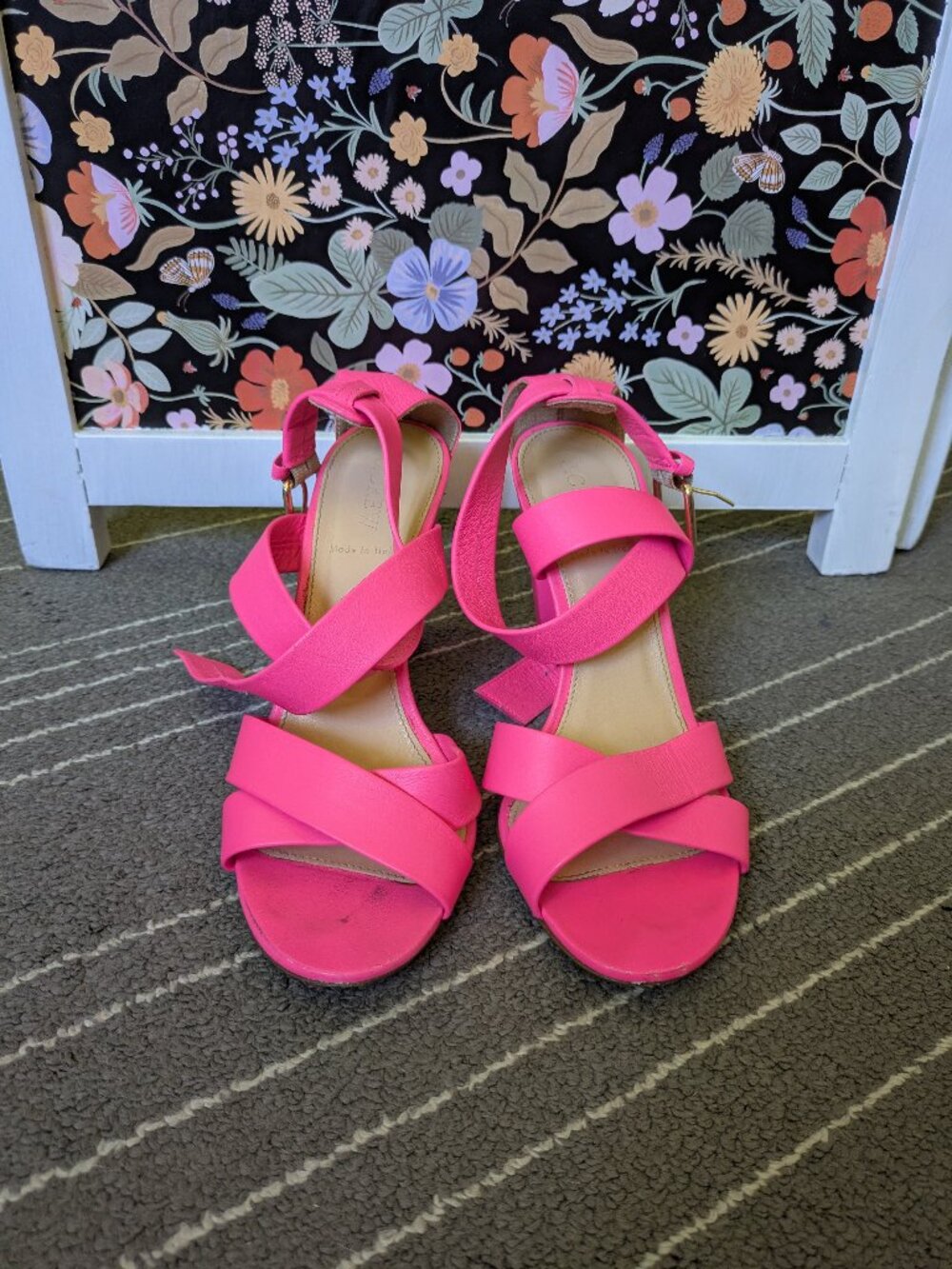 J. Crew Hot Pink Heeled Sandals, Size 8.5